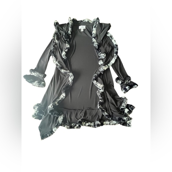 EUC Joseph Ribkoff Long Black Cardigan/ Jacket with Faux Gray Fur in Size 6. - Picture 5 of 13